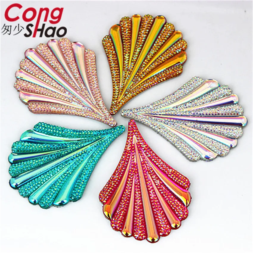 Cong Shao 20pcs 43*61mm AB leaves shaped resin rhinestones applique crystals flatback stones for Jewelry Crafts Decoration CS773