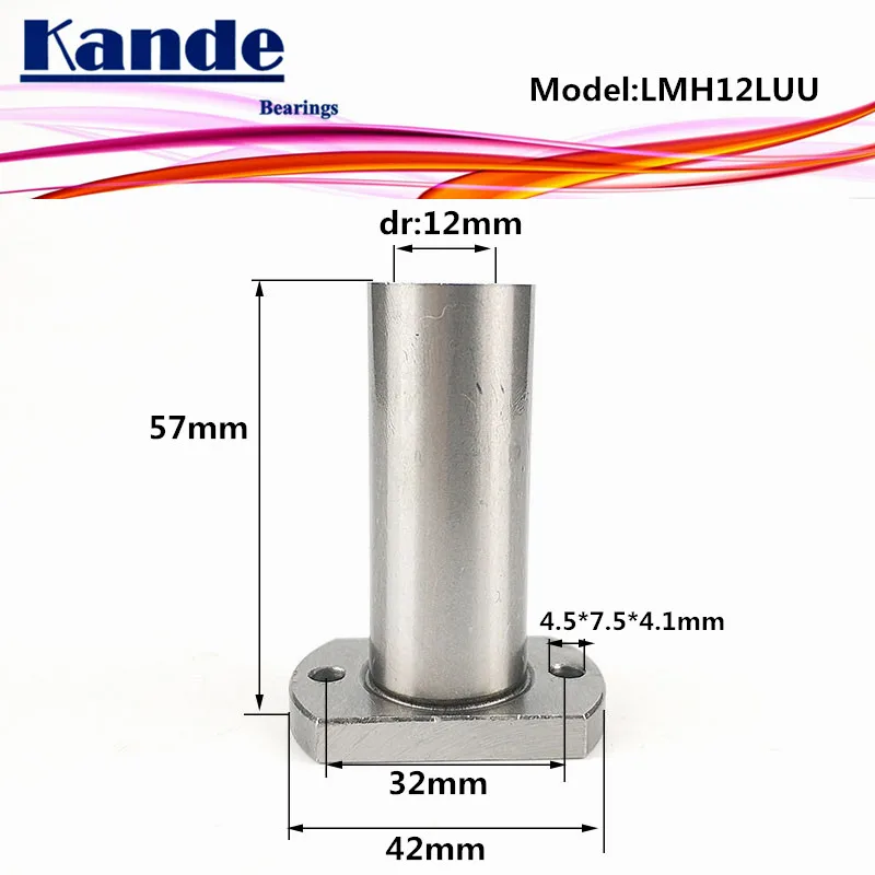 Kande Bearings LMH12LUU LMH12L 2pcs/lot LMH12LUU  Extended Oval Flange Linear Ball Bearing dr:12mm LMH12L UU