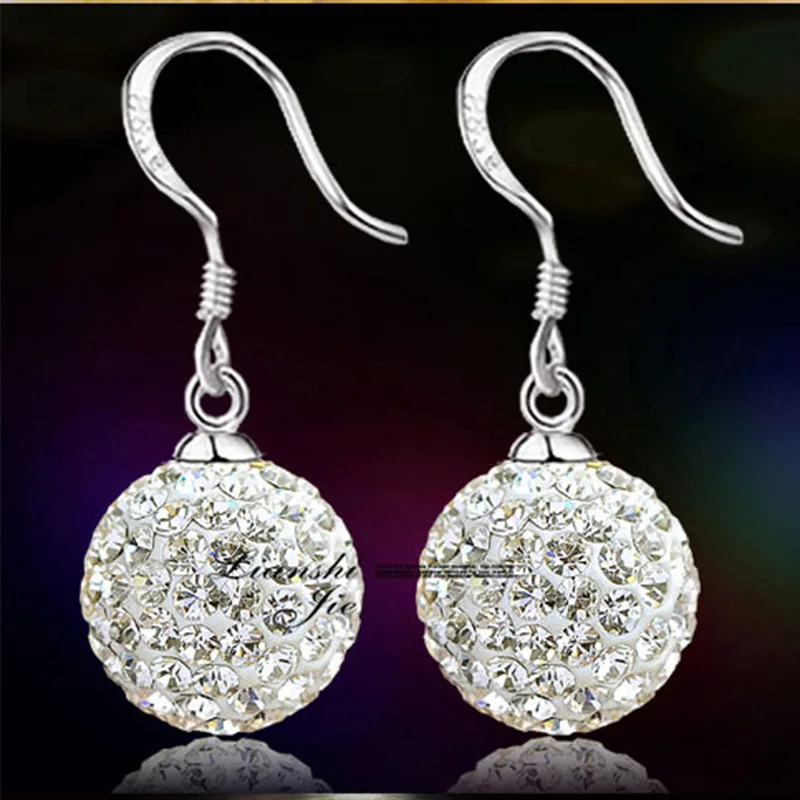 925 Silver Needle Fashion Shiny Shambhala Ball Crystal Ladies Drop Earrings Jewelry Women Anti Allergy Birthday Gift