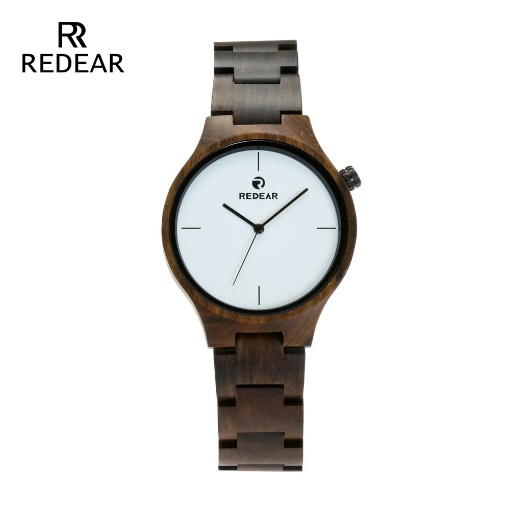 REDEAR Wholesale Black Sandalwood wooden Man Watch White personality Surface for Clock Women As Present