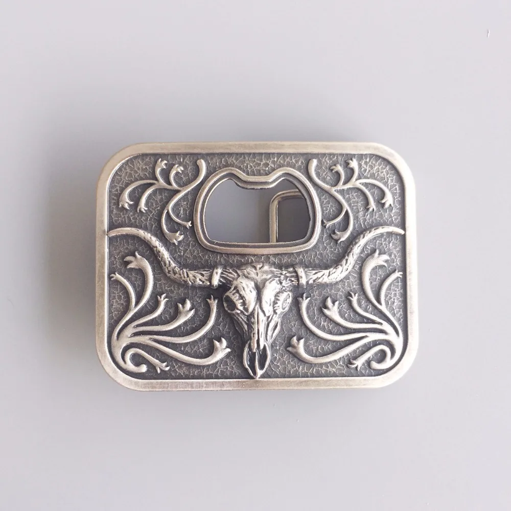 Vintage Silver Western Long Horn Bull Bottle Opener Belt Buckle Gurtelschnalle also Stock in US BUCKLE-OC031SL