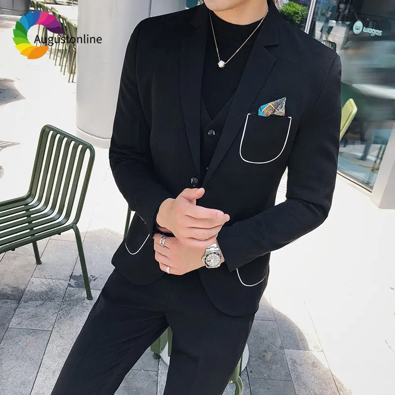 

Chinese Style Tailored Black Men Suits Slim Fit Prom Wear Wedding Suits for Men Groom Tuxedo Man Blazer 3Piece Jacket Pants Vest