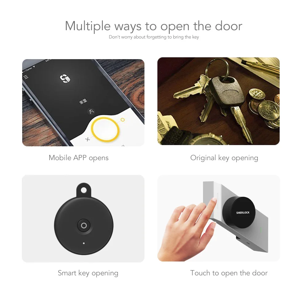 Sherlock S2 Silver Fingerprint + Password Smart Stick Lock Smart Door Lock Bluetooth Wirelless Open or Close Door By APP Control