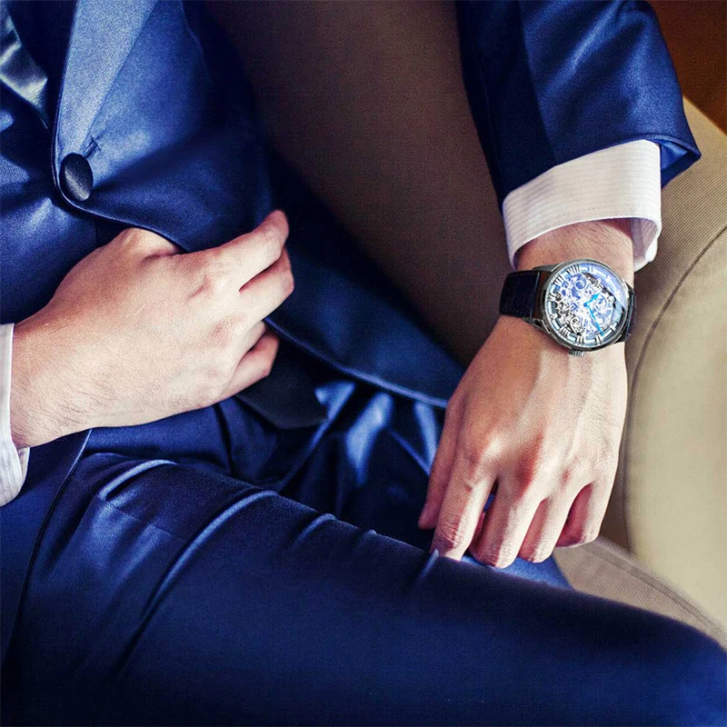 AGELOCER Original Baroque Art Carved Watch Steel Strap Men\'s Hollow Carved Automatic Mechanical Watch Birthday Gift for Men