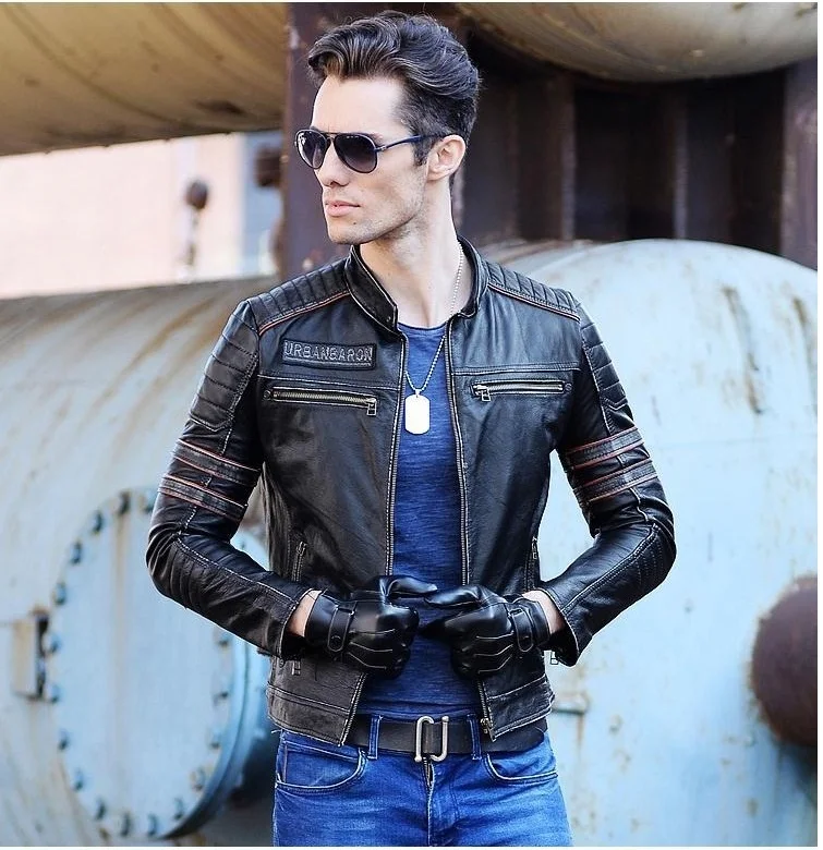 Free shipping Brand clothing men skull leather Jacketsmen's top genuine Leather biker jacket.motorcycle homme Fitness