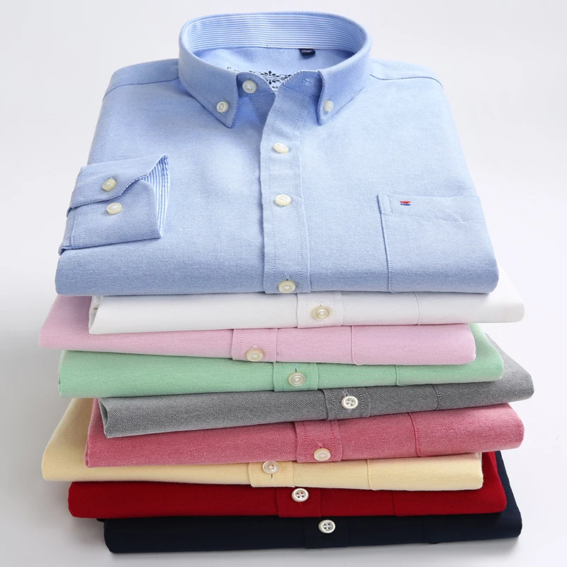 New Spring Autumn Oxford Mens shirts long sleeve Cotton casual shirt solid plaid camisa 5XL 6XL Big size camisa social masculina