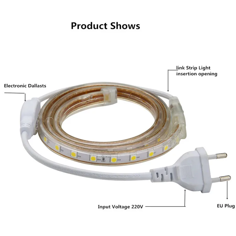 OSIDEN LED Strip SMD 5050 AC220V Waterproof Flexible  light Ribbon Tape 220V lamp Outdoor String 60LEDs/M For Christma holiday