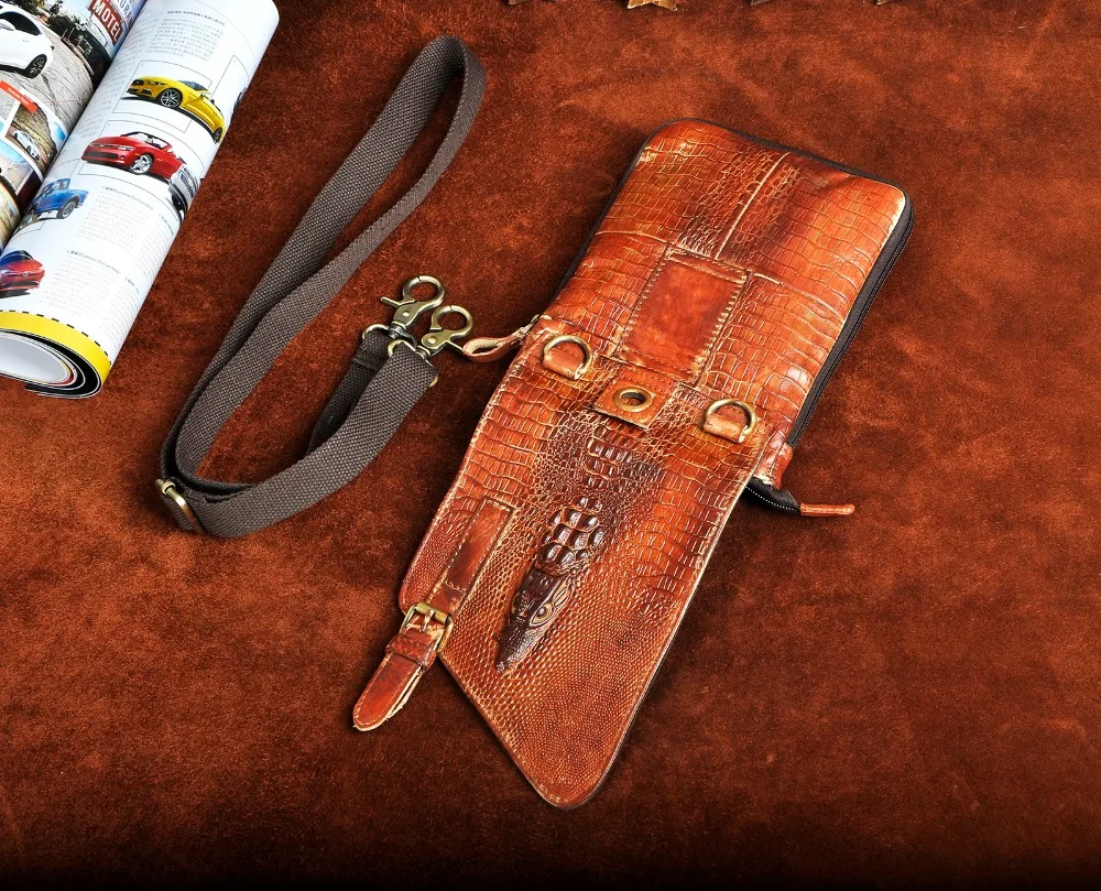 Original Leather Male Casual Design Satchel Cross body bag Multifunction Fashion Travel Belt Waist bag 8