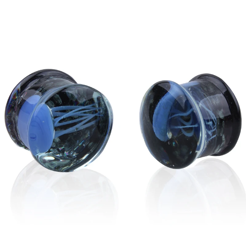 In The Dark 8mm-16mm Blue Translucent Glass Earrings White Jellyfish Ear Plug Tunnel Ear Stretcher Expander Fashion Body Jewelry