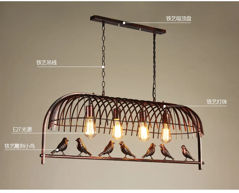 Industrial metal hanging lamp bird wrought iron chandelier lighting retro kitchen bar  pendant lamp lamparas industriales image 5