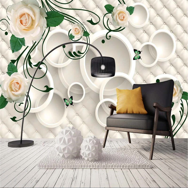 

beibehang Custom Wallpaper Wall Stickers Wall Fresco 3D Stereo Roses Circle Mural Background Wall papel de parede wall paper