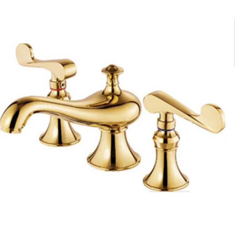 Luxury Bathroom Basin Gold Faucet 8 incBrass Dual Dle Undermount Hot Cold Golden Tap