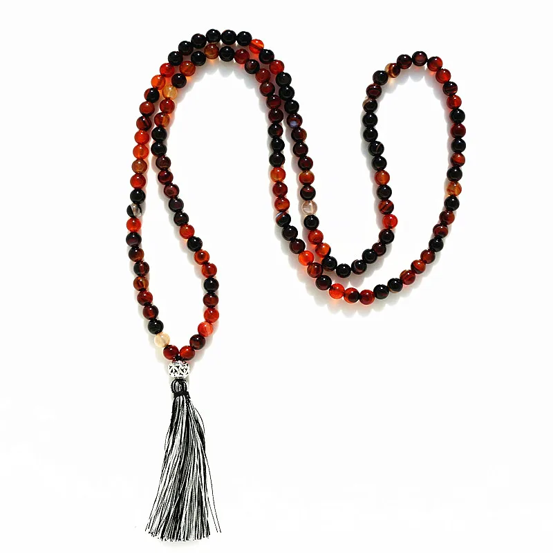 

6MM Natural Stone Long Tassel Necklace Women Meditation Necklace Knotted Bead Yoga Long Necklace Jewelry Dropshipping