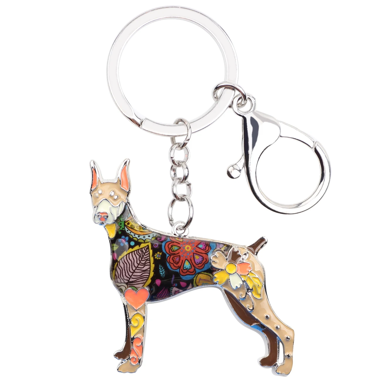 WEVENI Enamel Metal Doberman Dog Key Chain Keychain Animal Jewelry For Women Girls Pet Lovers Bag Purse Pendant Gift Charms Bulk