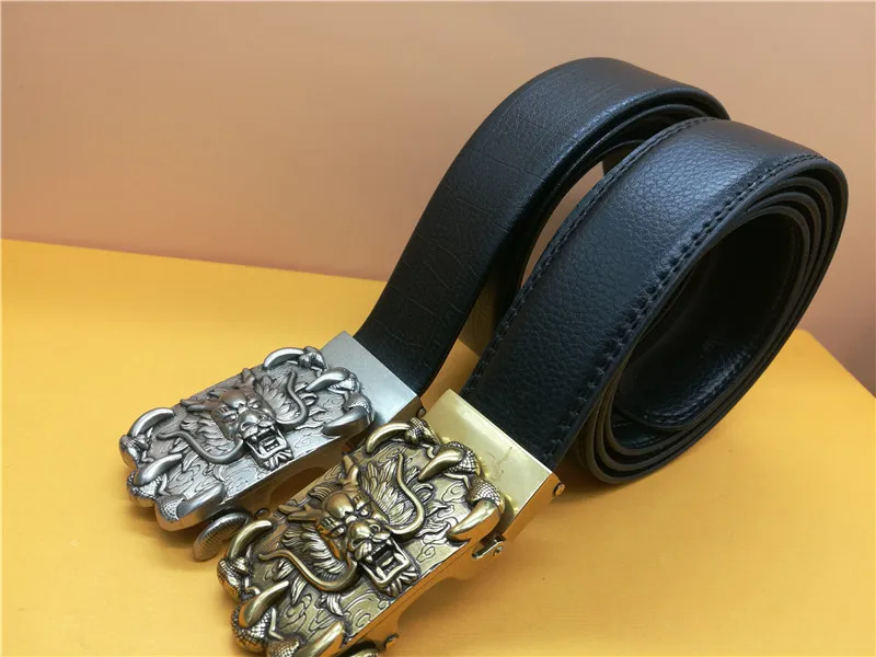 Brand China Dragon Buckle Belt Men's Leather Casual Jeans Belt Vintage Metal Animal Dragon Automatic Buckle Belt