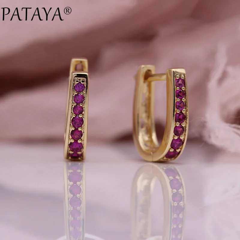 PATAYA New Fashion Cute Girl Earring 585 Rose Gold Color Natural Zircon Gold Star Stone Drop Earrings Women Wedding Fine Jewelry