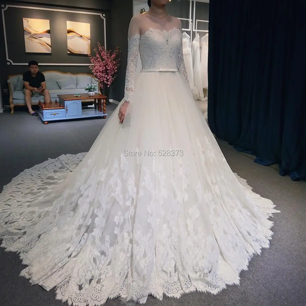 YNQNFS W17 Real Pictures Vestido de Noiva 80cm Long Cathedral Train Long Sleeve Lace Wedding Dress 2018 Bridal Party Gowns