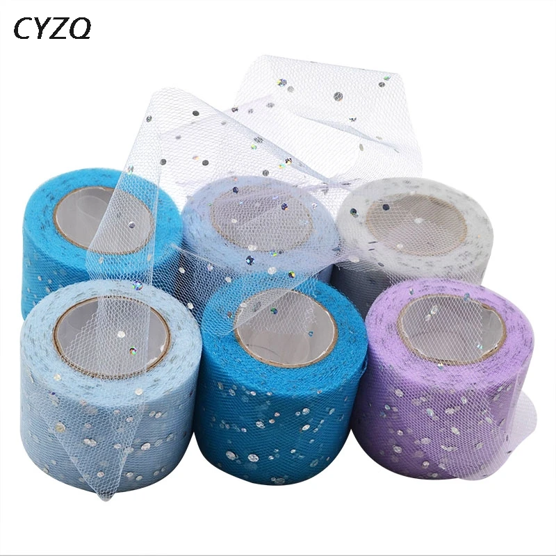 25 jardรณw 5 cm cekiny tiulowa rolka szpula dekoracje ลlubne Mariage tkanina brokat Organza tiul DIY Craft materiaลy na przyjฤcie urodzinowe