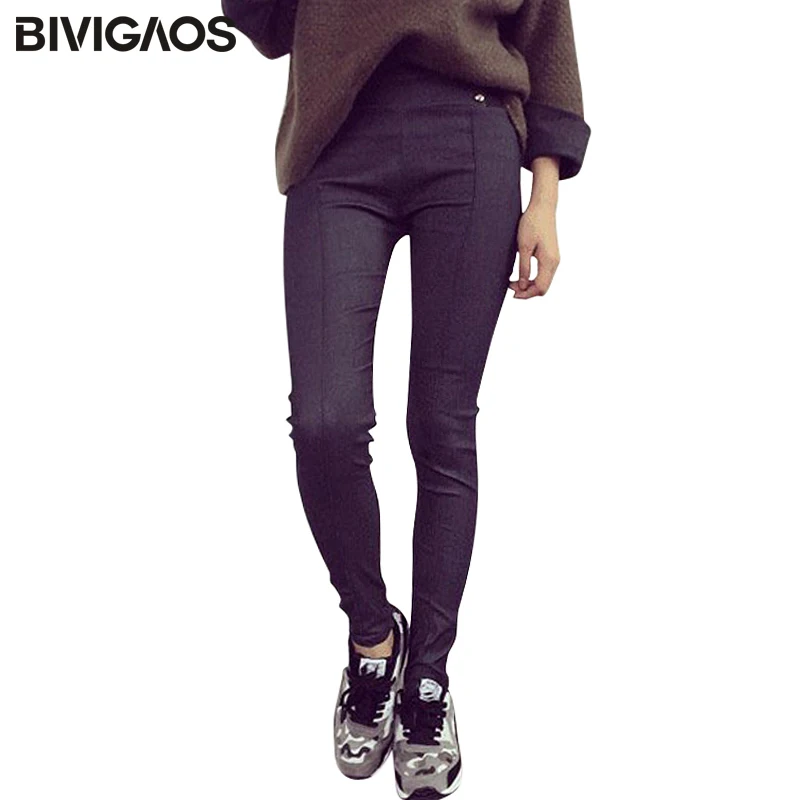 Bivigaos primavera das mulheres moda casual elástico cintura alta midline leggings tecido magro leggings calças femininas pantalon