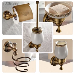 Accesorios de baño de colección de latón antiguo, anillo de toalla, soporte de papel, cepillo de inodoro, gancho para abrigo, estante de baño, jabonera, grifo