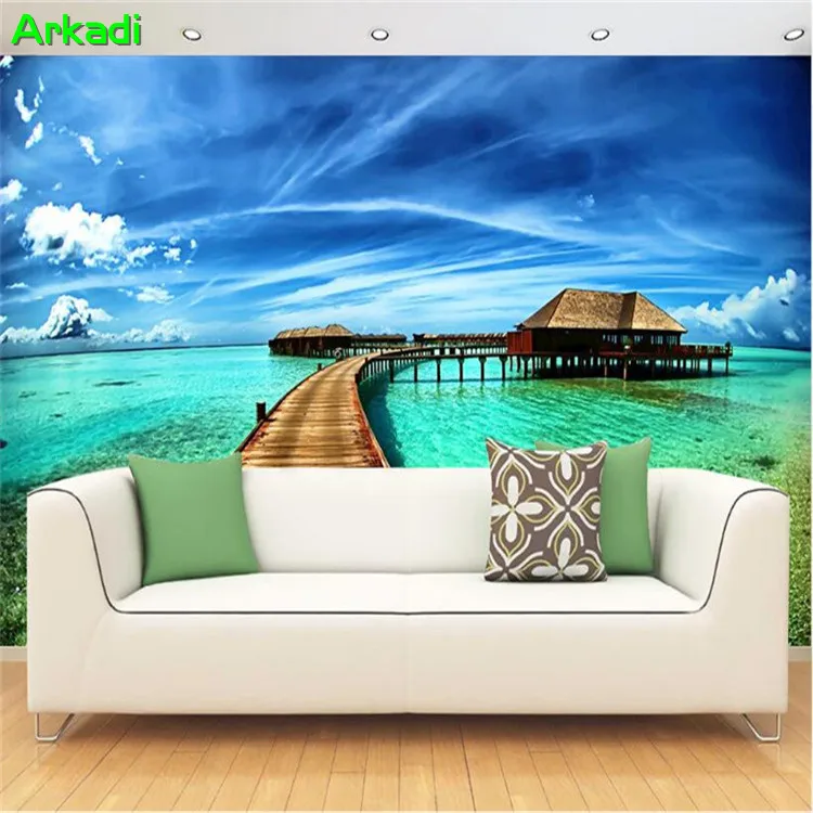 

Custom Modern Nature Landscape Wall Painting TV Background Wallpaper Maldivian Landscape Cafe Home Decoration Wallpaper