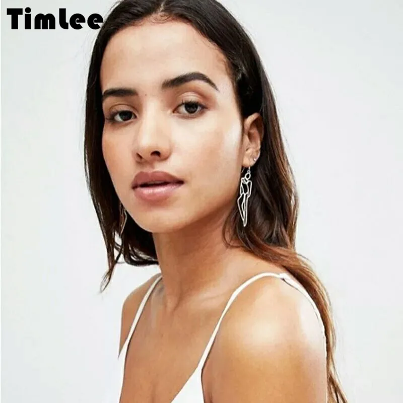 E128 حلق جسم الإنسان المعدني ، المبالغة أزياء شعبية الجوف خارج جسم الإنسان مجردة المعادن انخفاض القرط الطويل ، بالجملة