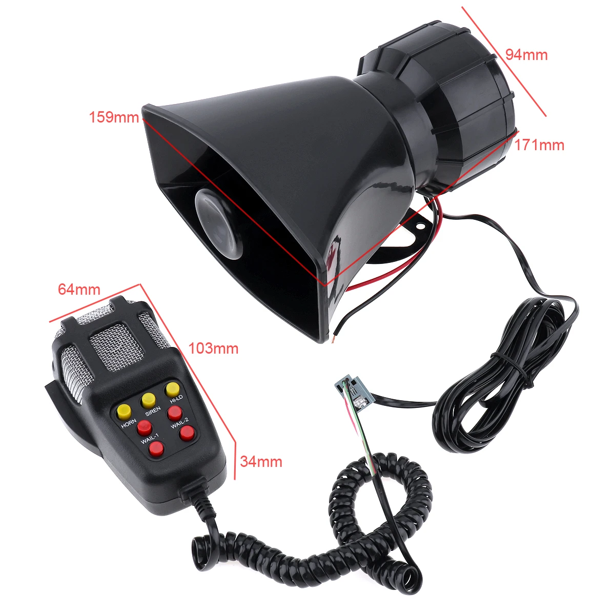 100W 12V 7 Sound Auto Car Alarm Horn Electronic Warning Siren Motorcycle Alarm Firemen Ambulance Loudspeaker with MIC