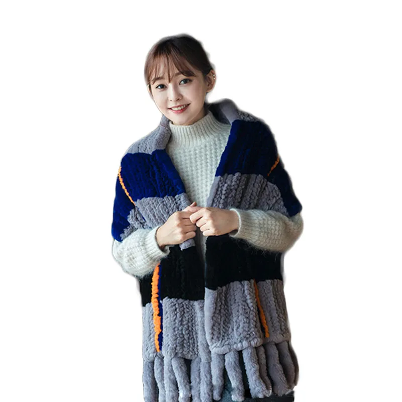 Knitted Real Rabbit Fur Scarf  Winter Woman Shawl With Tassel Luxury Neck Warmer 2018 New Arrival Thick Plus Size Scarves