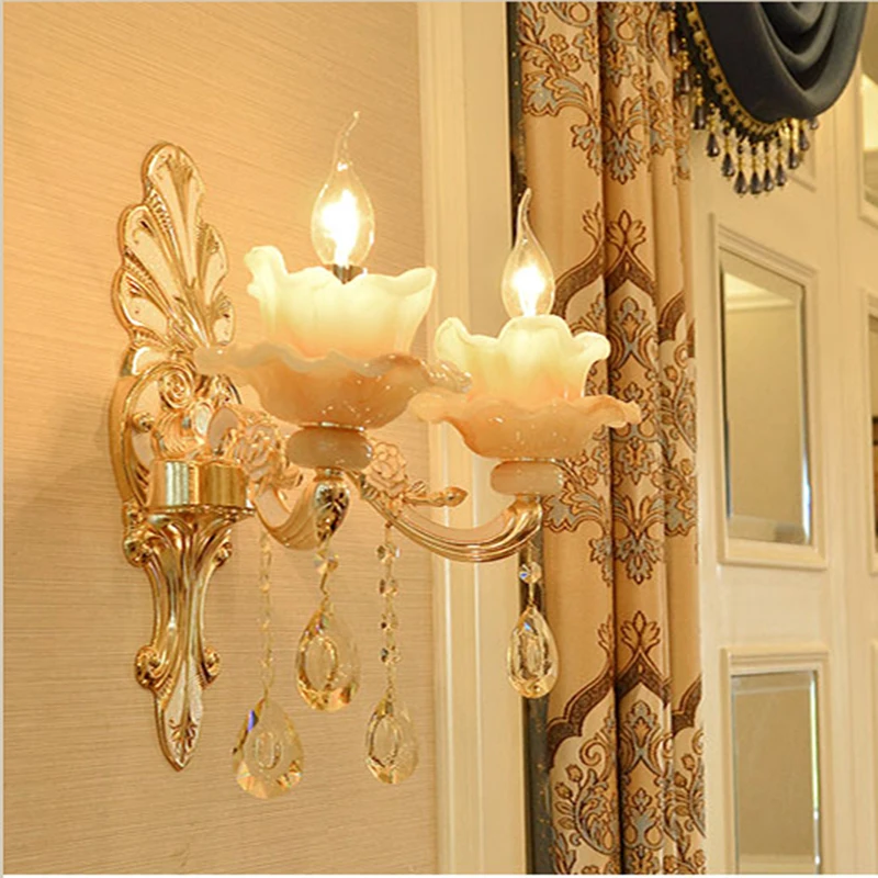 

Imitation jade crystal wall lamp zine living room background wall lamp bedroom bedside wall lamp villa hotel stair aisle lights