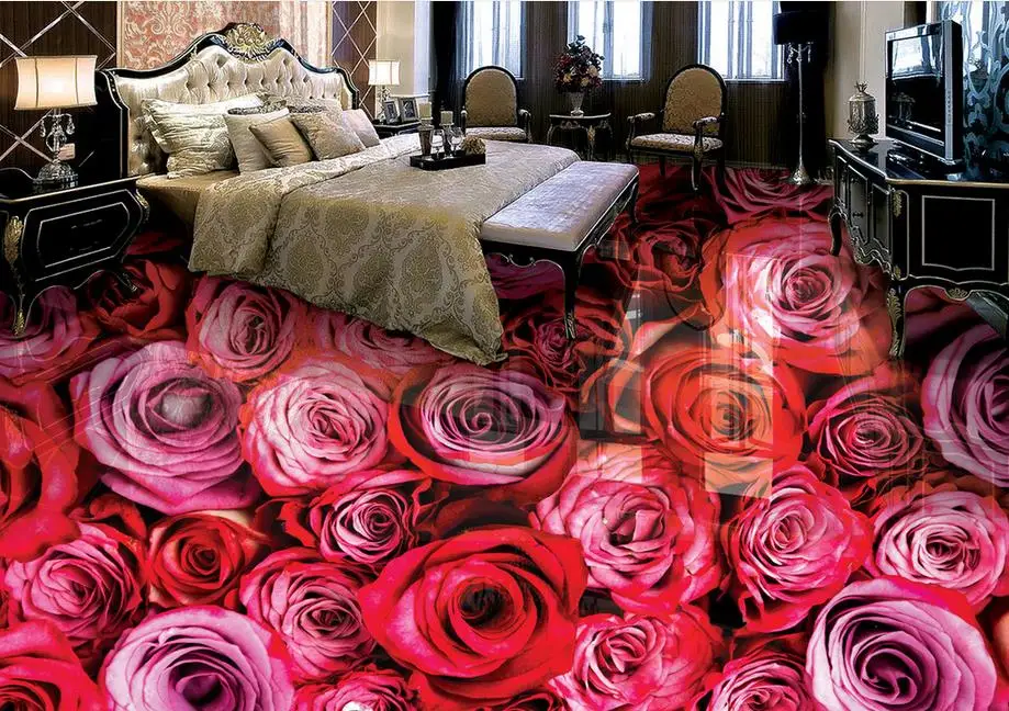 

custom 3d stereoscopic floor murals Roses 3d floor painting wallpapers for living room 3d flooring waterproof wall paper