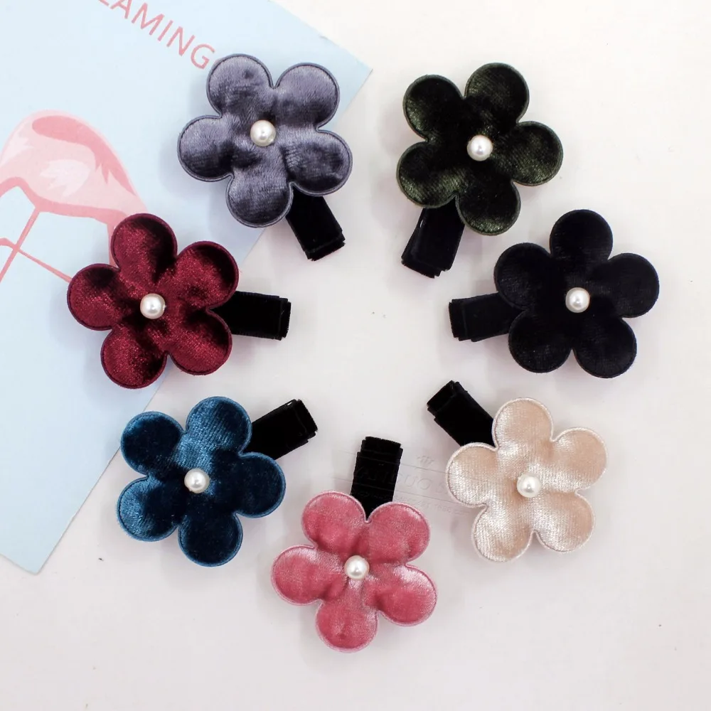 

Boutique 30pcs Fashion Cute Velvet Floral Hairpins Solid Kawaii SunFlower Hair Clips Princess Headwear Hair Accessories