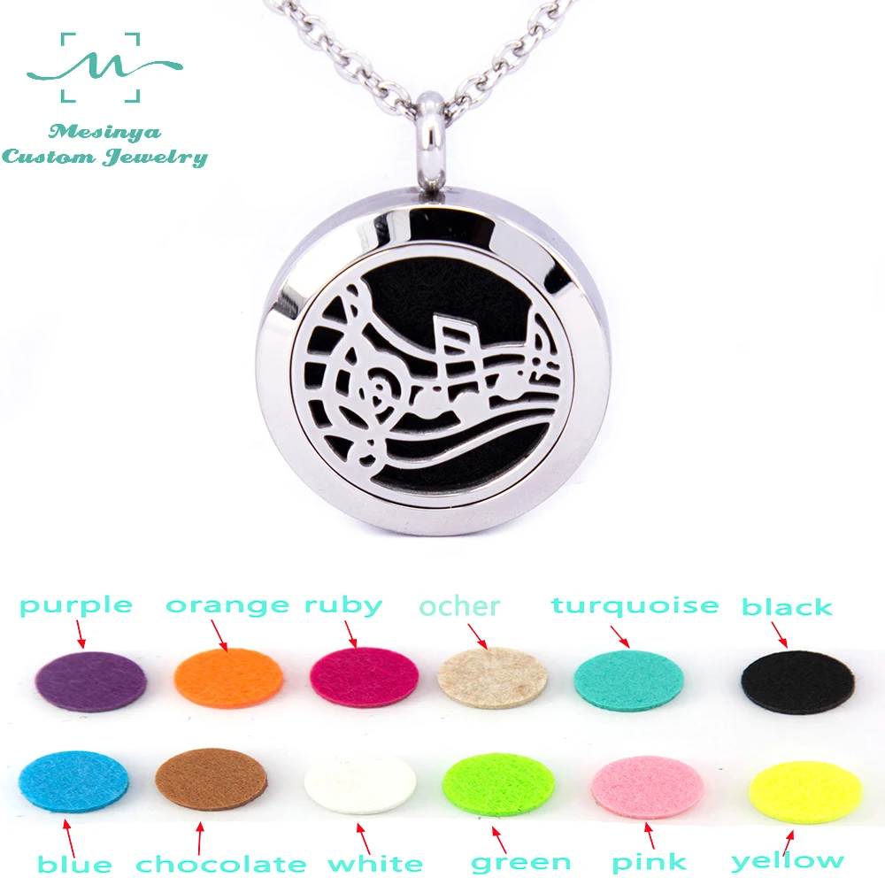 10pcs Mesinya New Music note (25mm) Aromatherapy/Essential Oils 316L Stainless Steel Diffuser Locket pendant Necklace