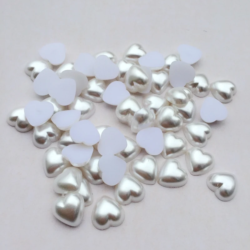 DIY 12mm 60PCS/lot  white Half heart pearl  Nail art decals Jewelry wedding decoration