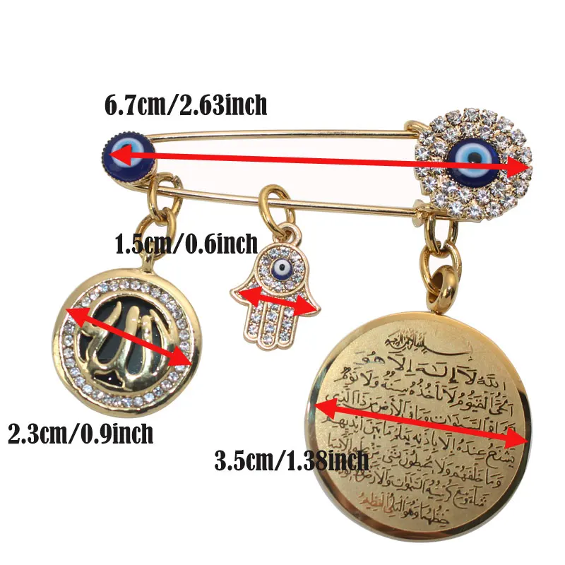 ZKD muslim islam AYATUL KURSI Allah Turkish evil eye hamsa hand of fatima Stainless Steel Scarf Hijab brooch Baby Pin