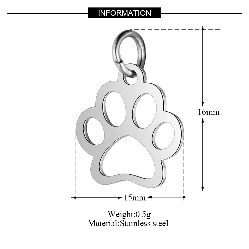 5 Pieces Love Dog Paw Cat Charm Wholesale 316 Stainless Steel DIY Jewelry AAAAA Quality Pendants