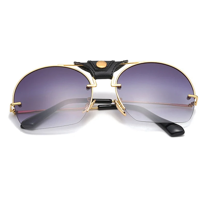ALOZ MCC Semi-Rimless Round Sunglasses Women Brand Designer Oversized Fashion Sun Glasses for Female Oculos UV400 Q586