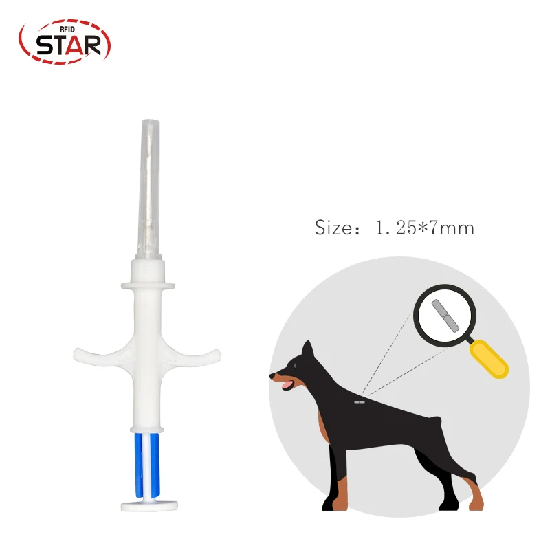 

(60pc) 1.25*7mm ISO FDX-B 134.2KHz Glass Tag Chip RFID Pet Microchip Syringe Animal injector EM4305 Rfid Microchips For Dogs Cat