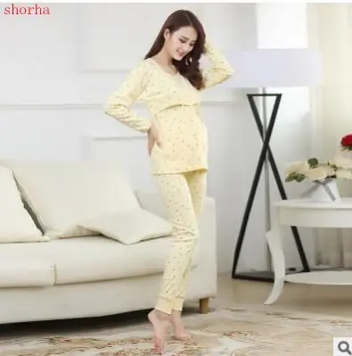 Autumn and winter cotton nursing pajamas Breast feeding clothes autumn and winter Nursing Tops Long Sleeve for Pregnant pajamas