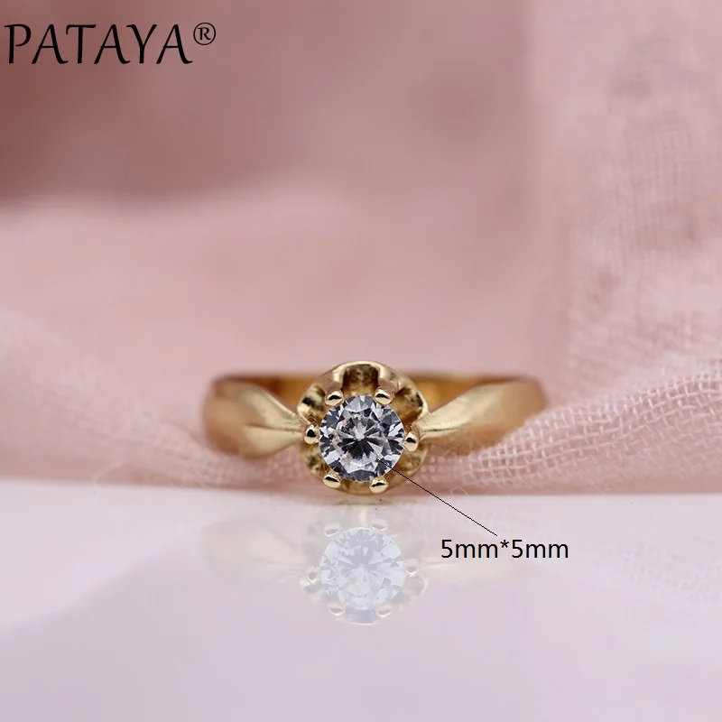 PATAYA New Fashion 585 Rose Gold Color Round Natural Zirconia Rings Women Girls Party Simple Noble Jewelry Cute Small Fine Ring