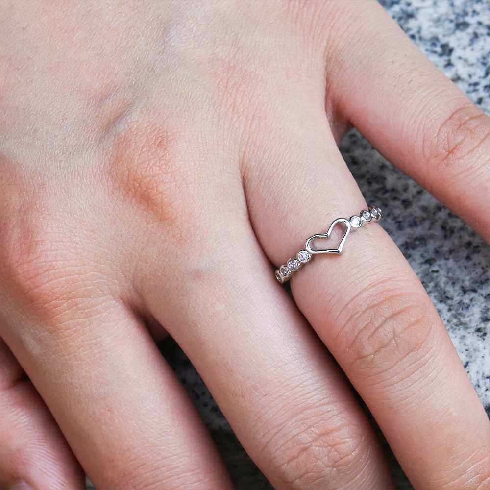 Huitan Simple Heart Shaped Gift Rings For Women Special Day Present For Girlfriend With Tiny Zircon Stone Minimalist Accessories