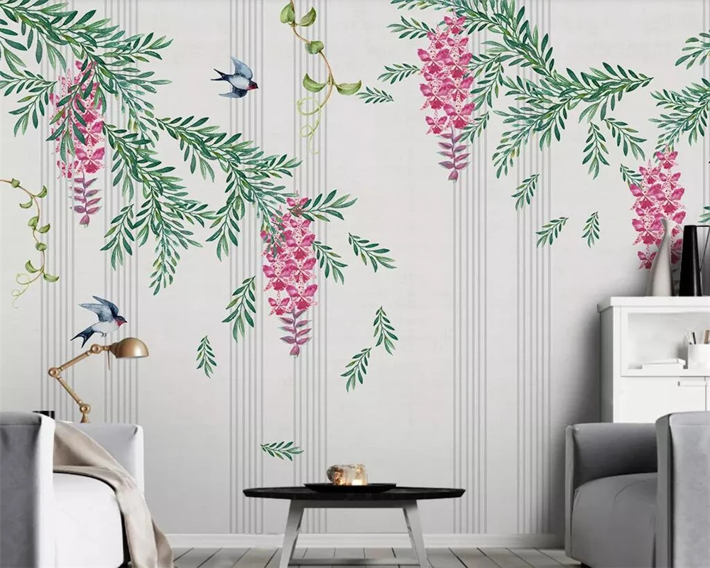 

Modern minimalist flower and bird leaves living room bedroom background wallpaper home decoration mural 3d wallpaper