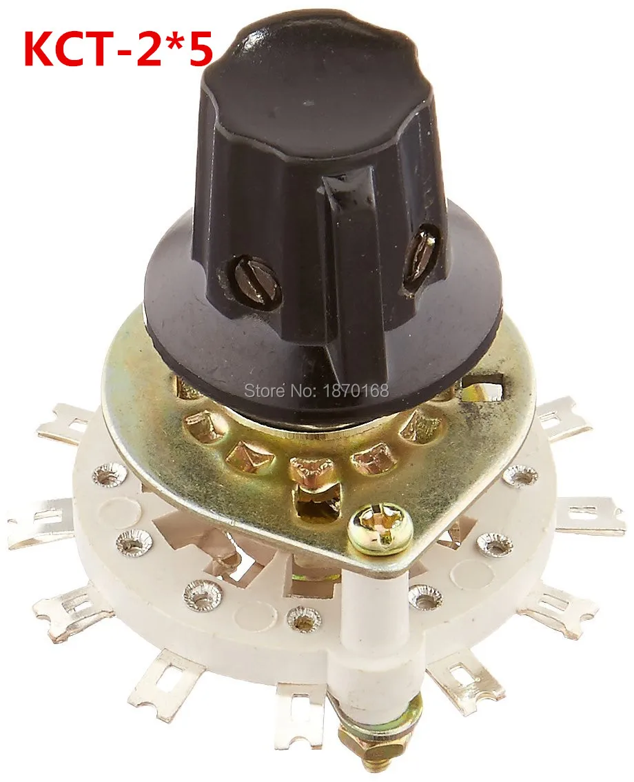 KCT-2*5 2P5T 2 Pole 5 Throw Position TV Radio Band Channel Selector Ceramic Rotary Switch w Plastic Knob