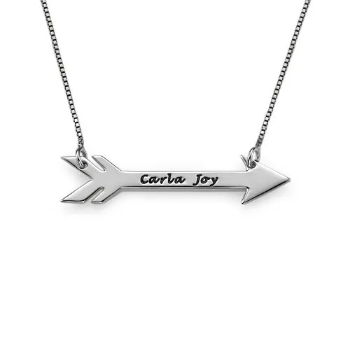 

Personalized Silver Arrow Necklace Hand Stamp Name Custom Engraved Initial Words Pendent Gift