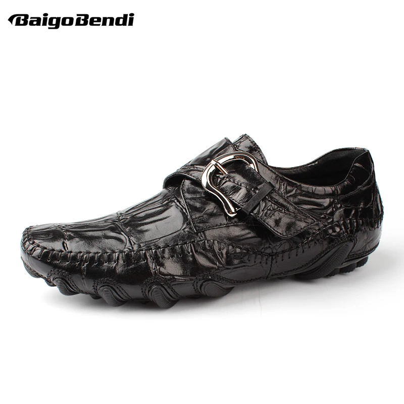 Size 38-44 Full Grain Leather Crocodile Pattern Men Loafers Trendy Buckle Belt Octopus Outsole Leisure Businessman Casual Shoes