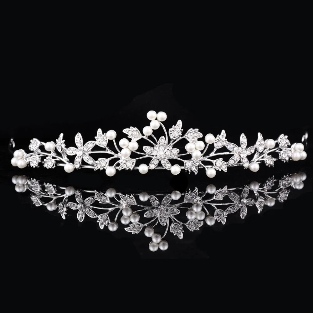 4 Design Pearl Bridal Tiara Crowns For Wedding Bride Women Hair Ornaments Head Decorations Rhinestone Hair Jewelry Accessories