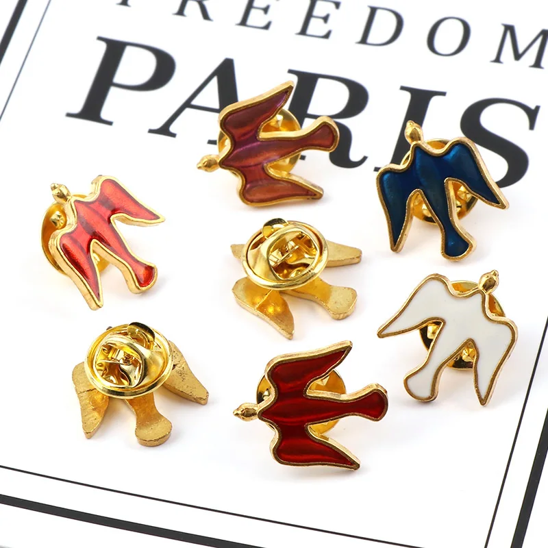 6 Pieces Random Mixed Color Enamel Brooches Pins Pigeon Metal Badges  Cross Lapel Pins for Clothes Vintage  Collar Jewelry