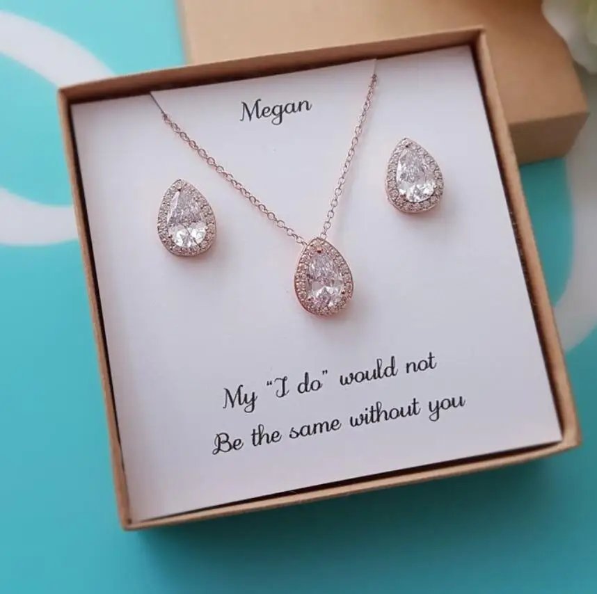 

Custom Crystal Bridesmaid Earrings proposal Gifts, Teardrop Earrings Necklace, Thank you for being my bridesmaid Jewelry sets