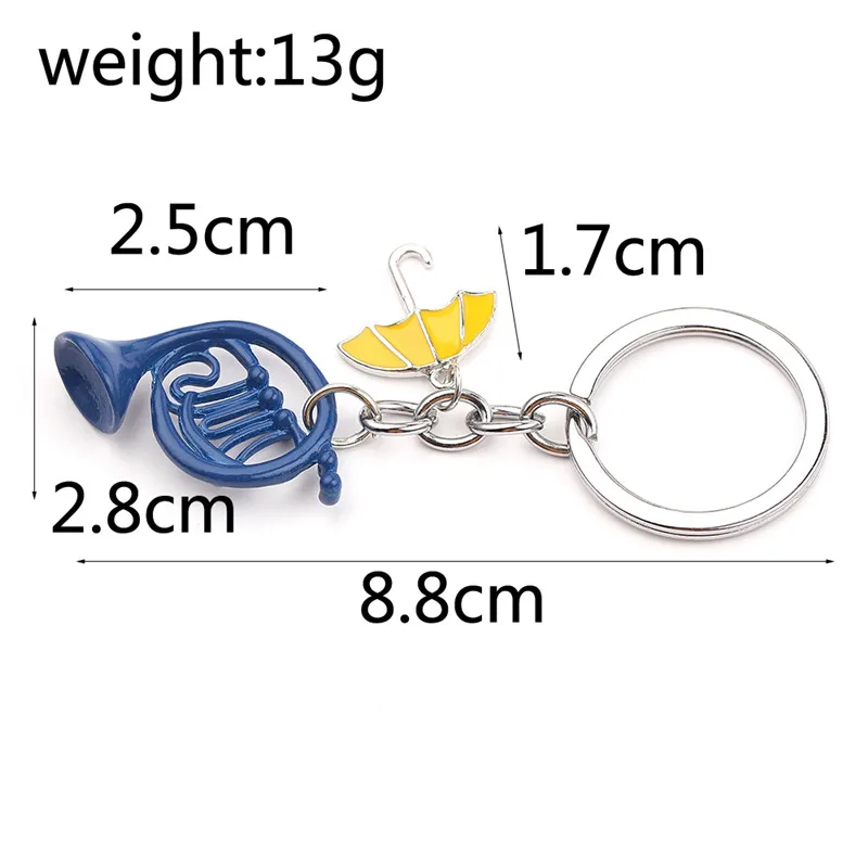 1pc HIMYM How I Met Your Mother Key Chain Yellow Umbrella mother Blue French Horn Keychain Key Ring Women Men Car Accessories
