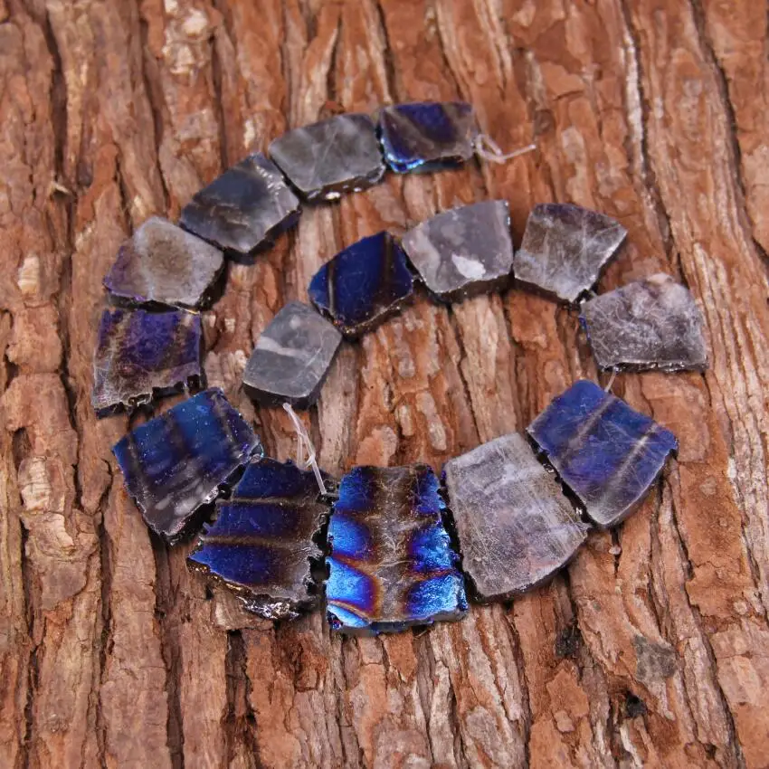 4 color,15PCS strand Mystic Titanium Dragon Blood Stones Slab Beads,Top Drilled Graduated Slice Loose Beads Necklace Set Bulk