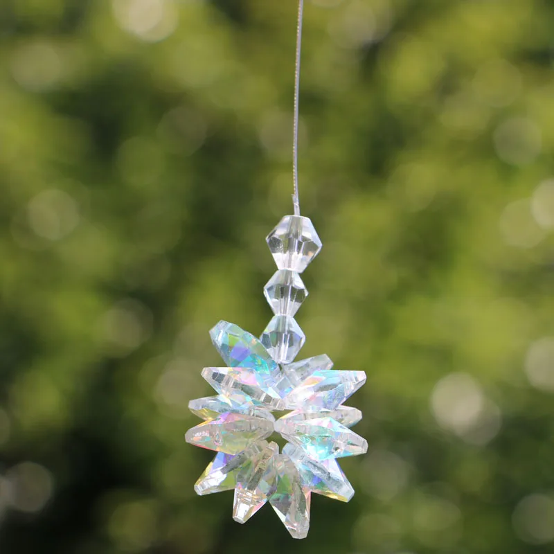 1PCS Clear Chakra Rainbow Crystal Starburst Prisms Hanging Suncatcher Car Charm Ornament